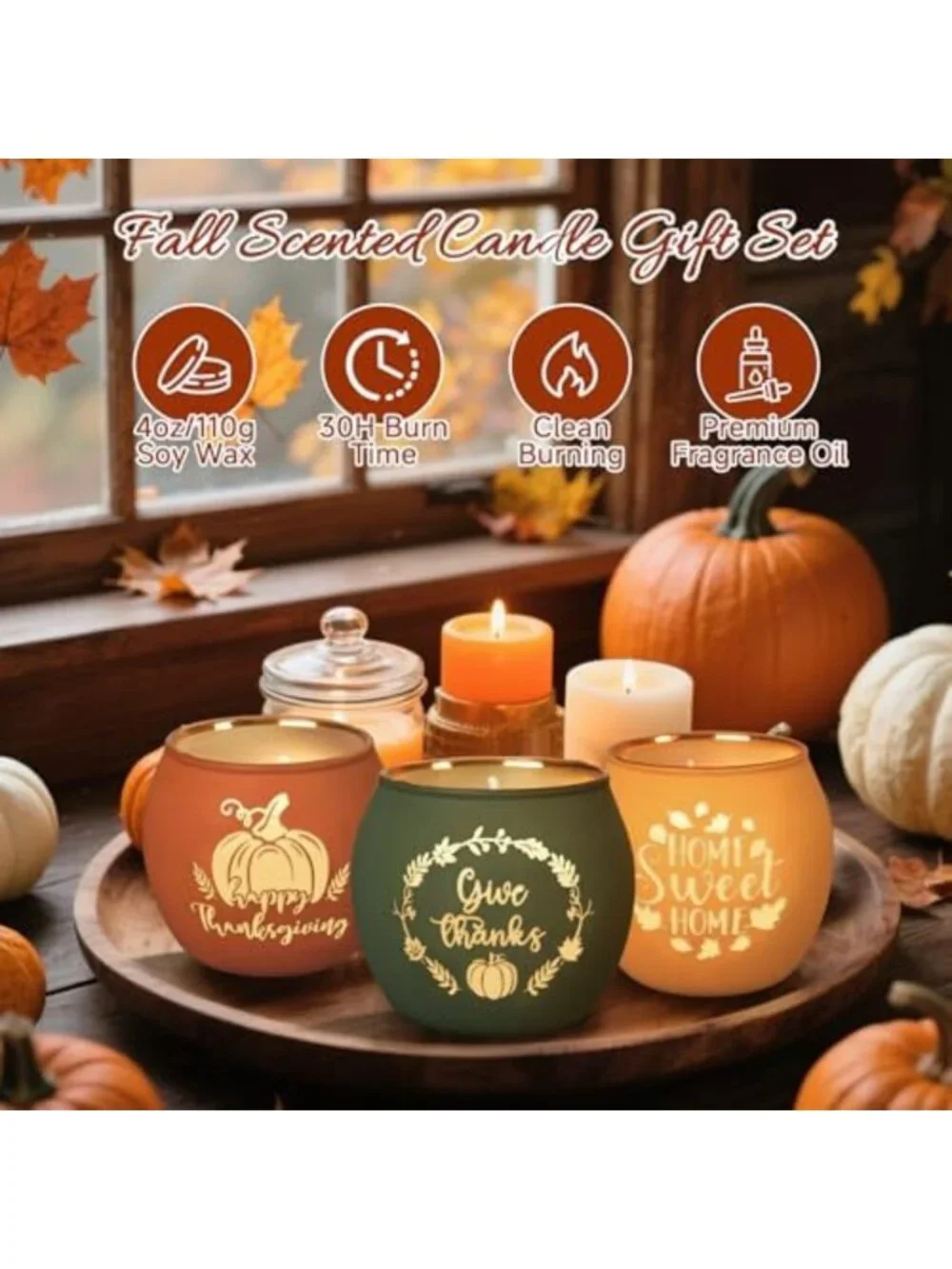 Fall Scented Candle Gift Set - 4 Pack Aromatherapy Pumpkin Candles for Home